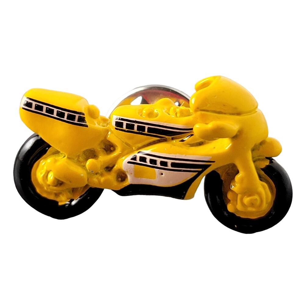 Yellow Motorcycle Lapel Tie Pin Metal 1.06" Racing Bike Collector Item Gift Box